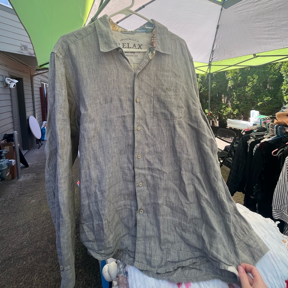 Tommy Bahama grey linen long sleeve shirt